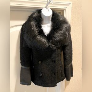 BEBE Black Fur Collar Coat Size XS
